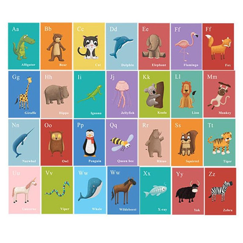 alphabet flash cards a to z for print printable animal etsy