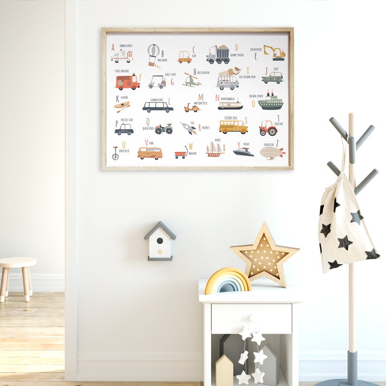 Horizontal Transportation Alphabet Poster Printable, Vehicles Printable, Transport Alphabet Poster, Kid room decor, Transport nursery art image 2