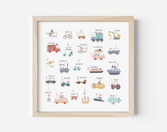 Transportmittel Alphabet Druck, Fahrzeug Kinderzimmer Dekor (Digitaler Download)
