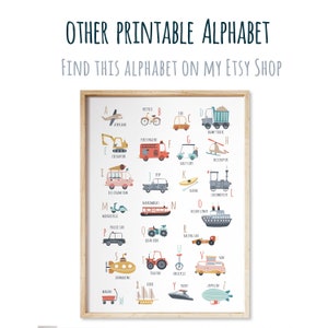 Horizontal Transportation Alphabet Poster Printable, Vehicles Printable, Transport Alphabet Poster, Kid room decor, Transport nursery art image 6