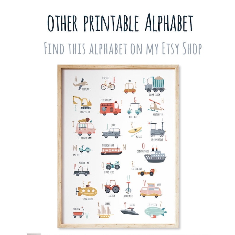 Horizontal Transportation Alphabet Poster Printable, Vehicles Printable, Transport Alphabet Poster, Kid room decor, Transport nursery art image 6