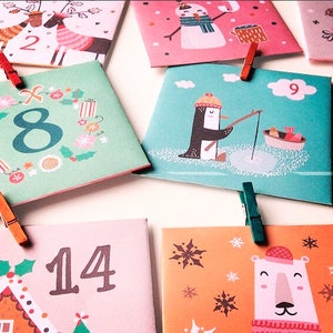 Weihnachts Adventskalender, 24 kleine Umschläge, Adventskalender Weihnachten, Weihnachtskinder, Adventskalender zum Ausdrucken