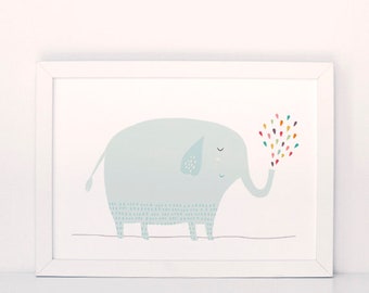 Elephant Nursery Art Print, Pastel Colors (Digital Download)