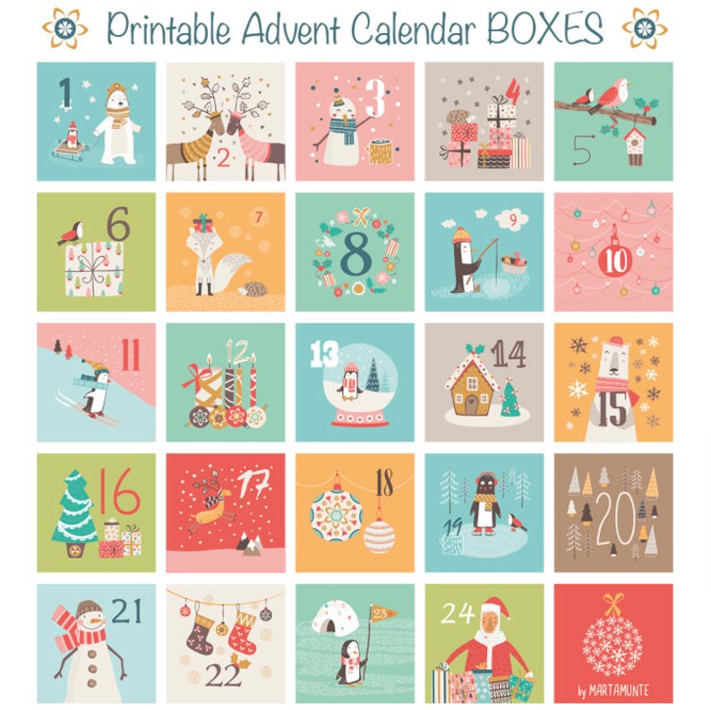 Адвент календарь а4 распечатать Printable advent calendar boxes christmas countdown gift Etsy