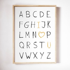 Alphabet printable wall art I love you, I love you abc black and white, scandinavian ABC print, i love you letters