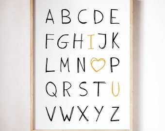 Alphabet printable wall art I love you, I love you abc black and white, scandinavian ABC print, i love you letters