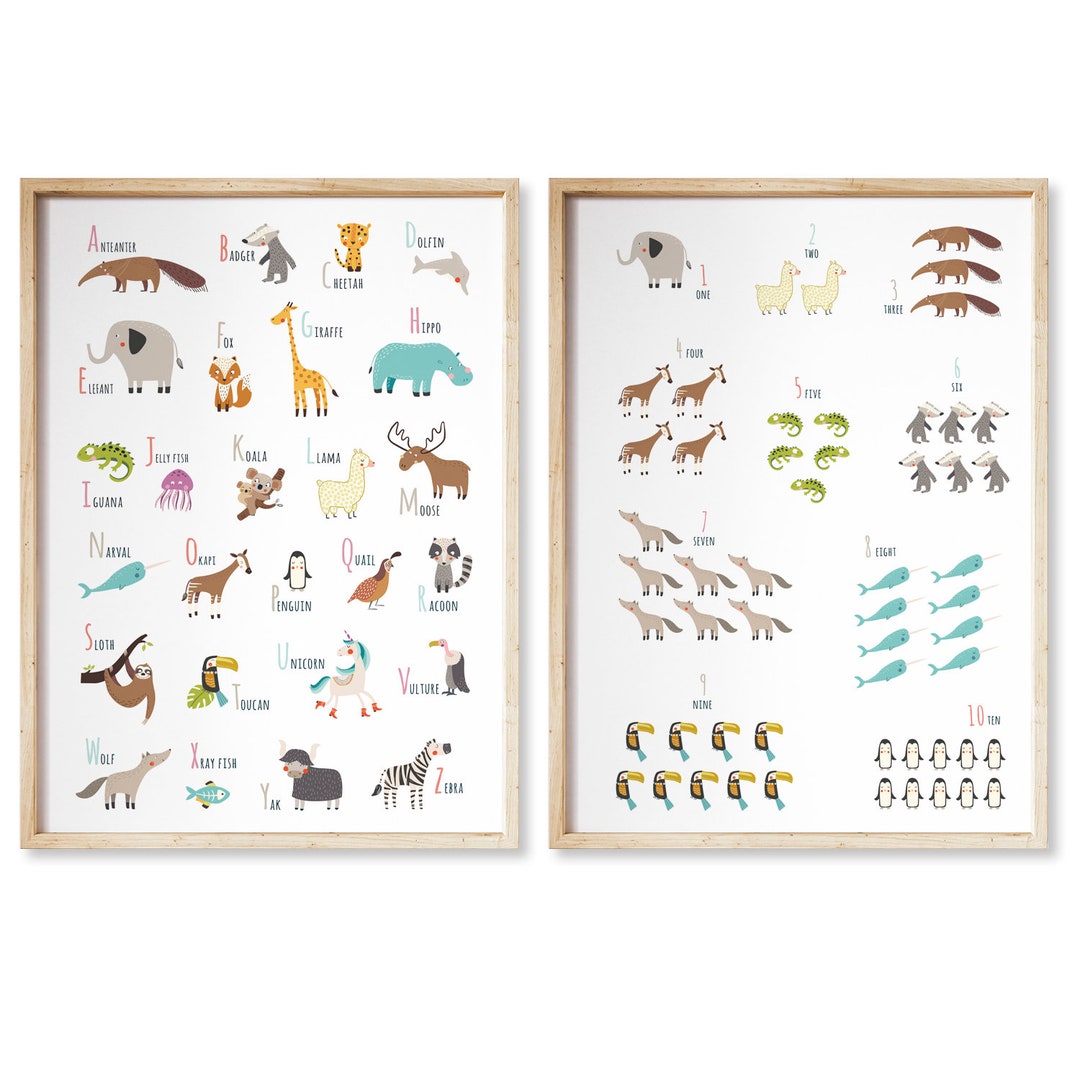 Animal Alphabet and Numbers Printable Set, PRINTABLE Wall Art, ABC ...