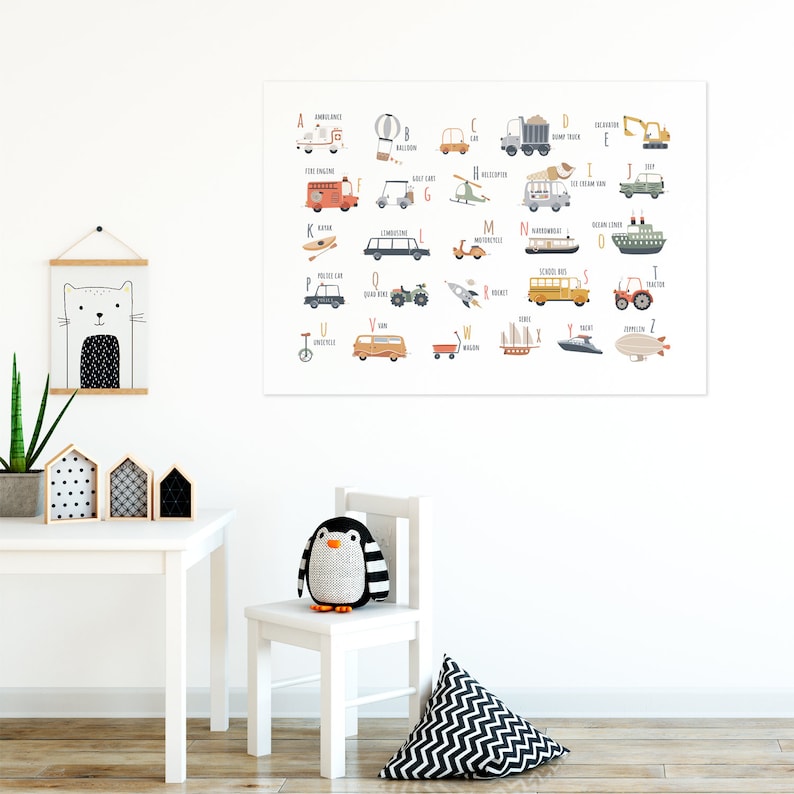 Horizontal Transportation Alphabet Poster Printable, Vehicles Printable, Transport Alphabet Poster, Kid room decor, Transport nursery art image 4