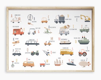 Pôster do Alfabeto dos Meios de Transporte, Decoração para Quarto Infantil (Download Digital)