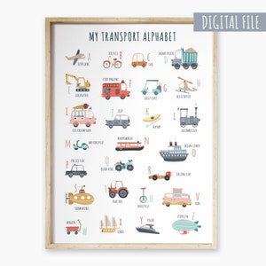 Pode incluir: Um gr&aacute;fico de alfabeto colorido com ilustra&ccedil;&otilde;es de diferentes modos de transporte, como um avi&atilde;o, uma bicicleta, um carro, um caminh&atilde;o basculante, um caminh&atilde;o de bombeiros, um carrinho de golfe, um helic&oacute;ptero, uma van de sorvete, um jipe, um caiaque, uma locomotiva, uma motocicleta, um barco estreito, um carro de pol&iacute;cia, um quadriciclo, um carro de corrida, um submarino, um trator, um monociclo, uma van, uma carro&ccedil;a, um xerox, um iate e um zepelim. Cada letra do alfabeto est&aacute; emparelhada com um ve&iacute;culo correspondente.
