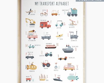 Personalisierte Transport Alphabet Druck, Kinderzimmer Dekor (Digitaler Download)
