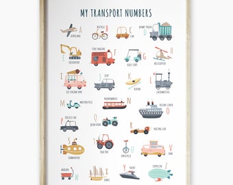 Transportation Alphabet Poster, Custom Name Vehicle Print