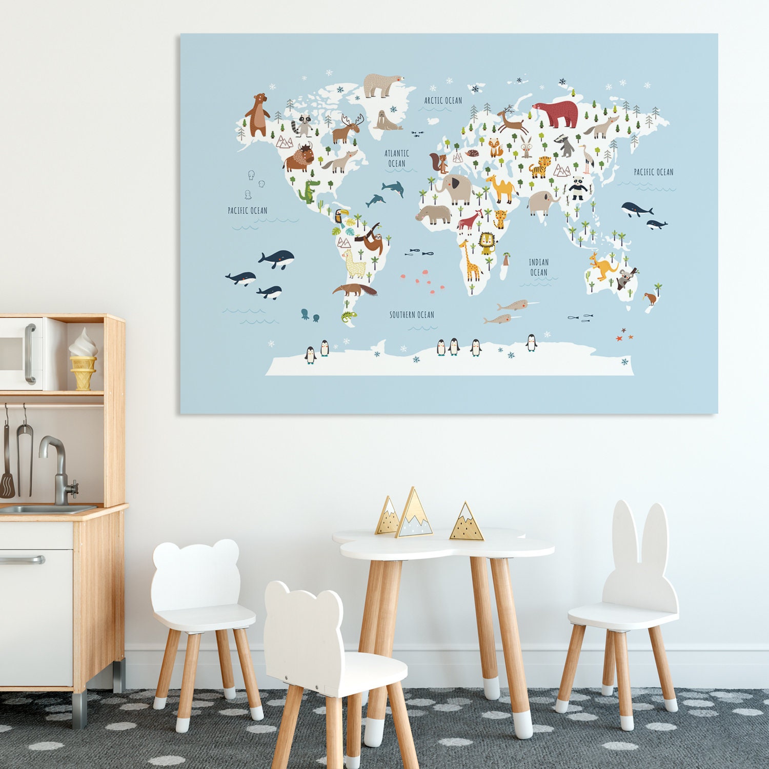 Animal World Map Poster, Kids Educational Wall Art - Etsy