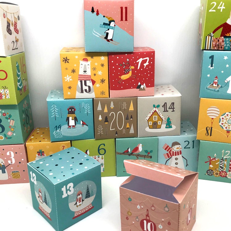 Printable advent calendar boxes christmas countdown gift Etsy