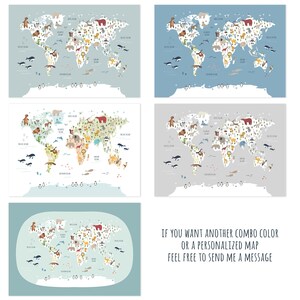 Colorful Animal World Map Printable, Educational Map, Animal World Map ...