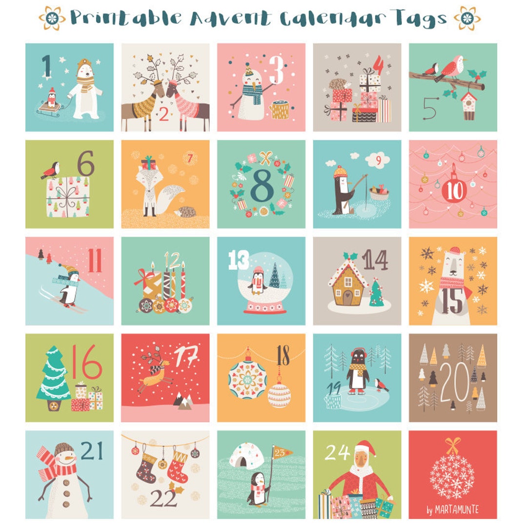 Printable Advent Calendar Tag Advent Calendar Gift Tags Etsy