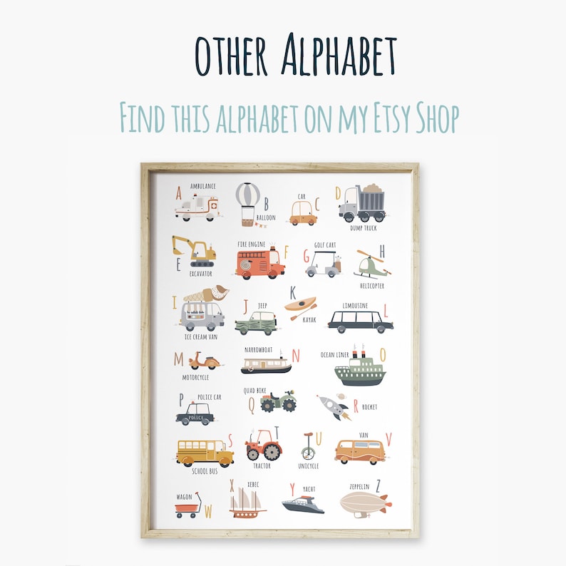 Horizontal Transportation Alphabet Poster Printable, Vehicles Printable, Transport Alphabet Poster, Kid room decor, Transport nursery art image 5