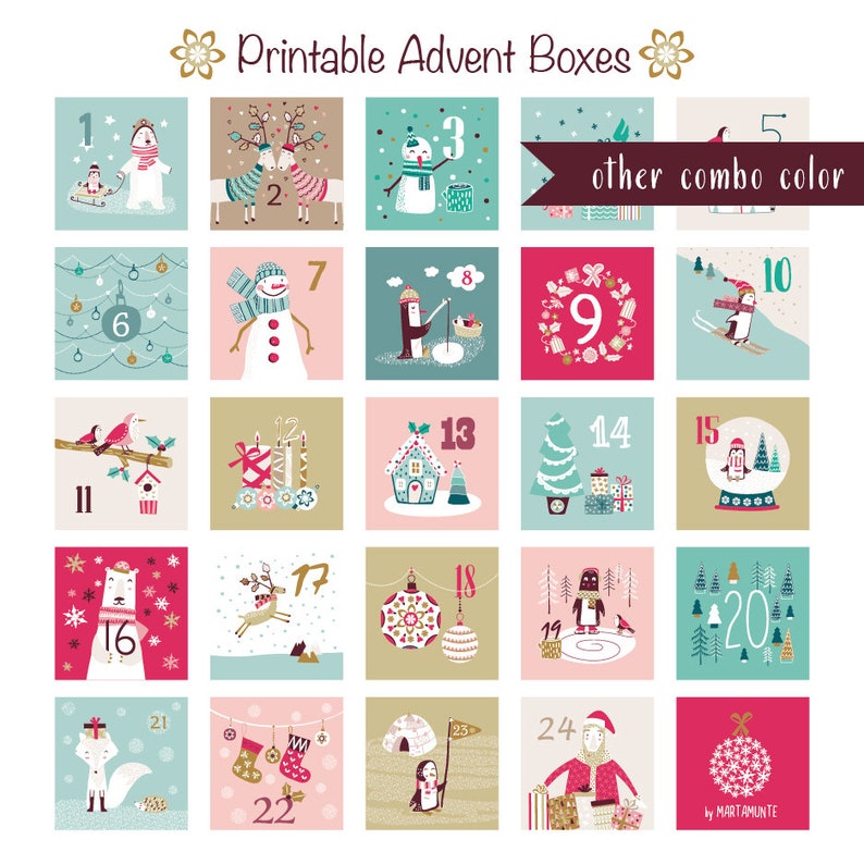 Printable advent calendar boxes christmas countdown gift Etsy