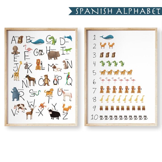 Spanische Druckbare Tier Alphabet Und Zahlen Set Alphabet Etsy