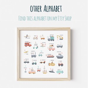 Horizontal Transportation Alphabet Poster Printable, Vehicles Printable, Transport Alphabet Poster, Kid room decor, Transport nursery art image 7