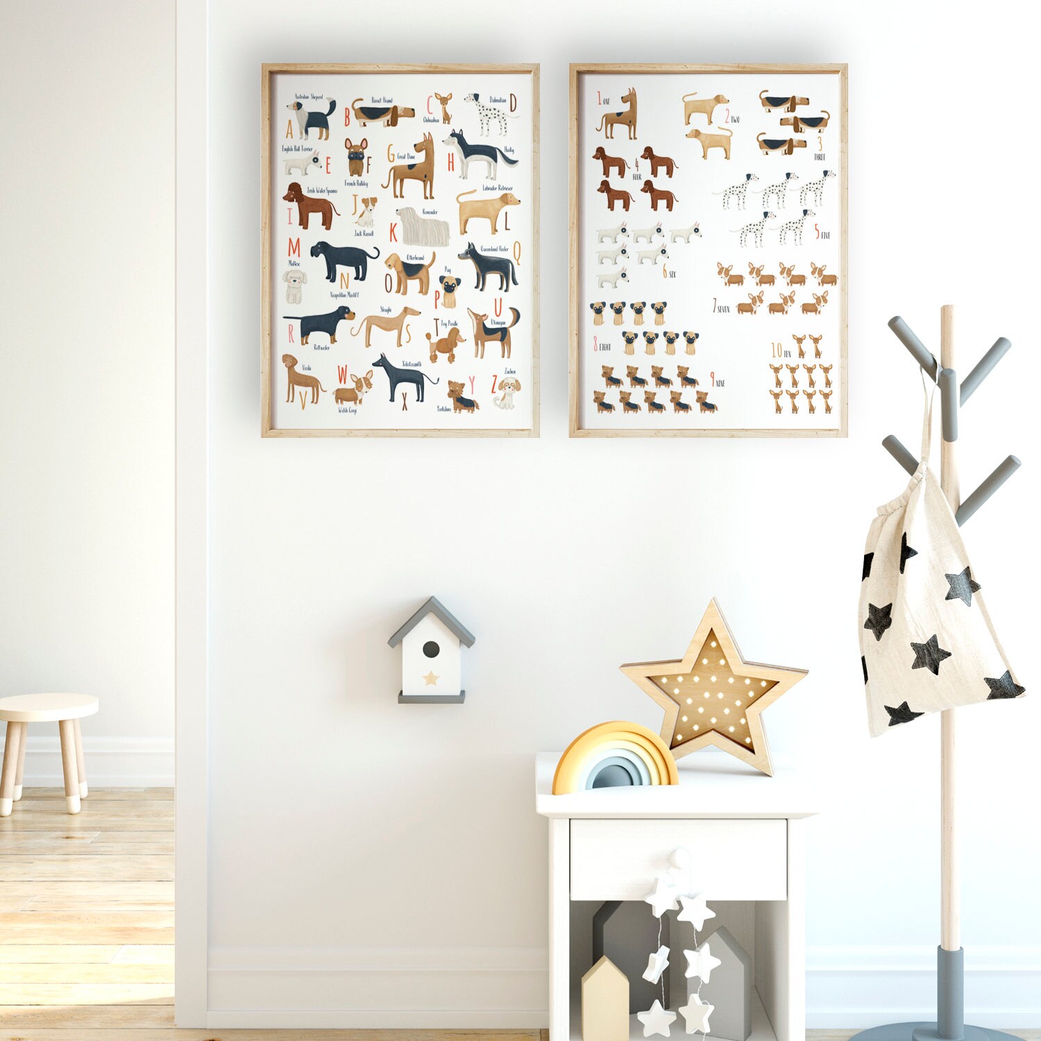 Dog alphabet printable poster, Dogs Alphabet and numbers set for a Dog lover, ABC and Numbers dog breed, A to Z dogs alphabet wall art