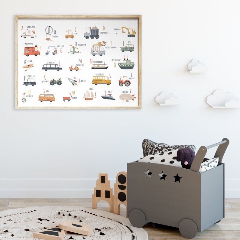 Horizontal Transportation Alphabet Poster Printable, Vehicles Printable, Transport Alphabet Poster, Kid room decor, Transport nursery art image 3