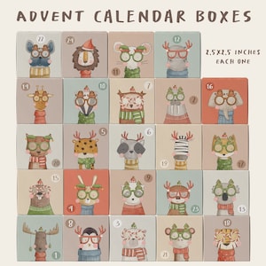 Adventskalender Schachteln zum selbst ausdrucken, Adventskalender Schachteln für Kinder, Countdown Tiere zum Ausdrucken.