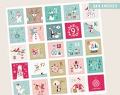 Printable Advent Calendar Tags, Holiday Theme (Digital Download)