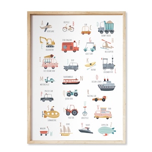 Transports Alphabet Poster Printable,  Vehicle Print, Transportation Alphabet Poster, Kid room decoration, Transport nursery art