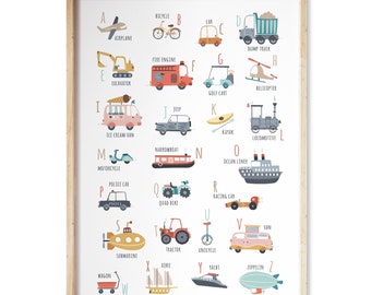 Pôster do Alfabeto dos Transportes, Arte Infantil com Veículos (Imprimível)