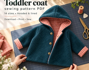 Toddler Coat Sewing Pattern PDF, Hooded Kids Jacket with Layered Sizes