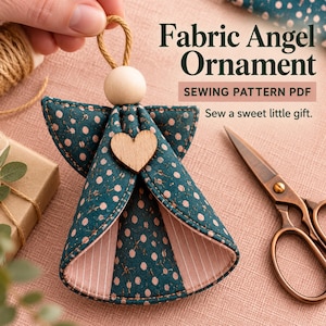 Fabric Angel Ornament Pattern PDF, Sew a Sweet Little Angel, Handmade Gift Topper, Rustic Christmas Angel DIY