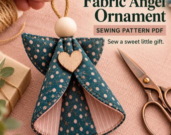 Fabric Angel Ornament Pattern PDF, Sew a Sweet Little Angel, Handmade Gift Topper, Rustic Christmas Angel DIY