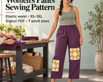 Women's Pants Sewing Pattern PDF, XS-3XL, Beginner-Friendly, A0 and Projector