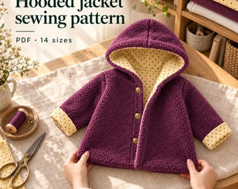 Kids Hooded Jacket Sewing Pattern PDF, Reversible, Projector and Bonus Bag