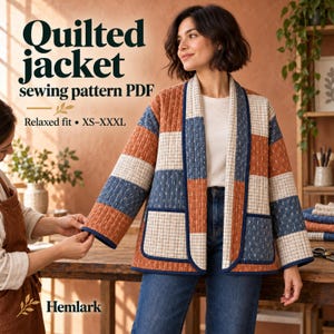 Quilted Jacket Sewing Pattern PDF, Relaxed Patchwork Layer with Pockets, XS–XXXL | Briar