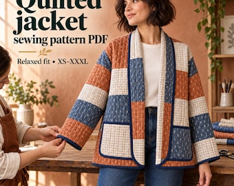 Quilted Jacket Sewing Pattern PDF, Relaxed Patchwork Layer with Pockets, XS–XXXL | Briar
