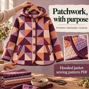 Patchwork Jacket Sewing Pattern PDF, Relaxed Hooded Layer in XS–3XL - image 3