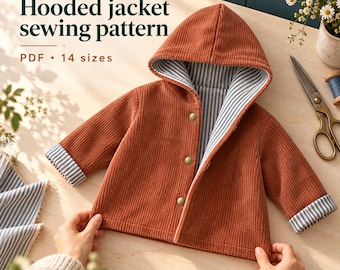 Hooded Jacket Pattern for Baby PDF, Reversible, 14 Sizes with Photo Guide