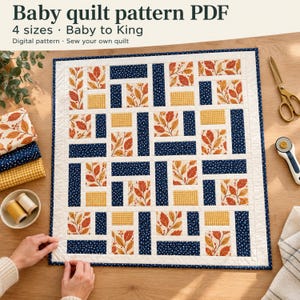 Baby Quilt Pattern PDF, Easy Quilting Pattern for Beginners, 4 Sizes Baby to King, Blue Patchwork Keepsake