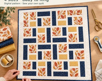 Baby Quilt Pattern PDF, Easy Quilting Pattern for Beginners, 4 Sizes Baby to King, Blue Patchwork Keepsake