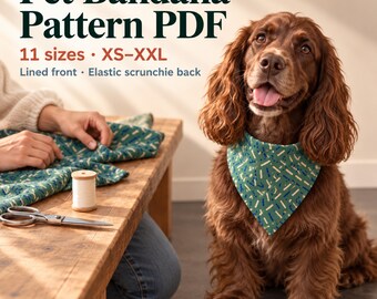 Pet Bandana Sewing Pattern PDF, Dog Scrunchie Tutorial in 11 Sizes