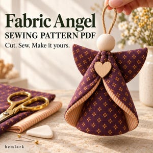 Easy Fabric Angel Ornament Pattern PDF, Farmhouse Christmas Ornament, DIY Rustic Hanging Angel Sewing Pattern