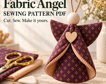 Patrón PDF fácil para adorno de ángel de tela, adorno navideño estilo granja, patrón de costura de ángel colgante rústico para hacer tú mismo