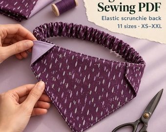 Dog Bandana Sewing Pattern PDF, Elastic Scrunchie Back, 11 Sizes