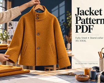 Jacket Pattern PDF, Fully Lined Button-Up Style with Welt Pockets, XS–XXXL