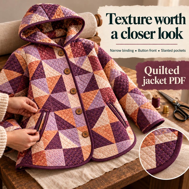 Patchwork Jacket Sewing Pattern PDF, Relaxed Hooded Layer in XS–3XL - image 8