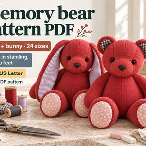 Memory Bear Pattern PDF - Bear and Bunny, 24 Sizes from 12-35 Inches
