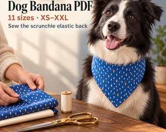 Dog Scrunchie Elastic Bandana Sewing Pattern PDF, 11 Sizes XS-XXL
