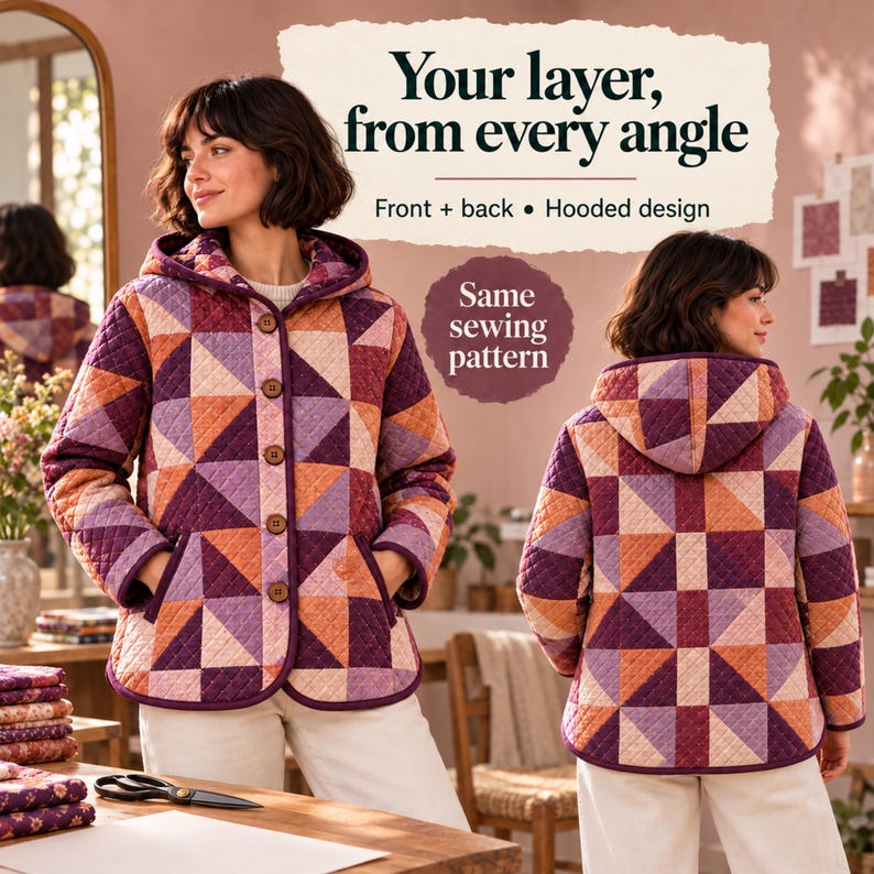 Patchwork Jacket Sewing Pattern PDF, Relaxed Hooded Layer in XS–3XL - image 6